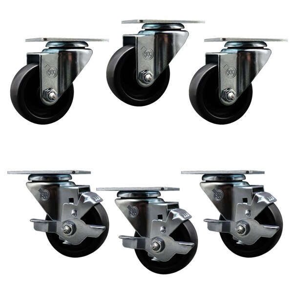 Service Caster Assure Parts 190CW3SHP23 Replacement Caster Set with Brakes, 6PK ASS-SCC-20S314-POS-3-TLB-3 - main